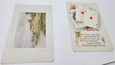 2 Antique Embossed Postcards Playing Cards Scenery picture