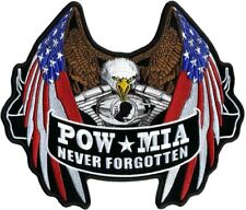 POW MIA NEVER FORGOTTEN EAGLE USA FLAG PATCH [5 X 4 - HOOK BACKING] picture