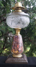 Antique 1870s Victorian Diamond Point Pattern Glass Oil Lamp - EAPG - Glass Stem picture