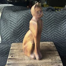 Vintage Large 15” Wooden Hand-carved Cat Sculpture Mid Century Modern Folk Art picture