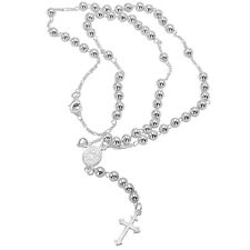 925 Solid Pure Sterling Silver Rosary Cross Virgin Mary Prayer Necklace 19 in picture