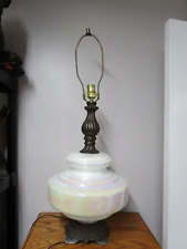 MCM Hollywood Regency Oversize Opalescent Iridescent White Glass Lamp picture