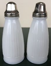 1930s Pair of White Opal Depression Glass Large Range Salt & Pepper Shakers picture