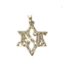 Star of David Jesus Sterling Silver Jewish Pendant w Diamond Cut Engraving 1.25