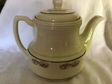 VTG. PORCELIER VITREOUS CHINA TEAPOT-USA-IVORY W. BROWN FLOWERS/GARLAND picture