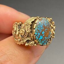 Vintage Navajo Boyd Tsosie Native Turquoise 14K Gold Ring Size 6.25 picture