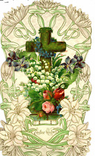 c1880s Large Victorian Die Cut Easter Card 3 Dimensional Flowers  Z1 picture