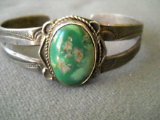 OLD Harvey Era Native American Green Turquoise Sterling Silver Stamped Bracelet picture
