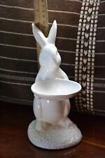White Porcelain Bunny Hare Rabbit Figurine Holder 8 in. Easter Spring  picture