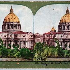 c1900s Rome, Italy Dome St. Peter's Basilica Gold Stereoview Litho Photo Old V35 picture