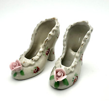 Lot of 2 Vintage Japan Miniature Porcelain Shoes Tiny Planters Intricate 3x2