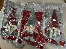 3 Gnome Christmas Stockings Felt Red Gray 18.75