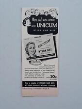 1954 Unicum French Style Hair Net Nylon Cap Shape Vintage Magazine Print Ad picture
