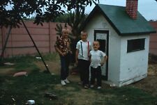 1963 Three Boys Playing + Dirty by Play House in Backyard Vintage 35mm Slide picture
