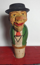 ANRI Bottle Stopper Jaw Dropping Man Kitsch Wooden Carved Animated Vintage Italy picture