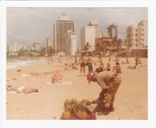 Vintage 3.5x4.5 Photo Of People Enjoying The Beach With Man Selling Pineapples picture