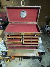 Antique Oak Wood Machinist/ Jewelers Chest Box National Star 1938-48 Yale Lock picture