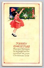 c1920 Girl Decorating Tree Ornaments Christmas P282 picture