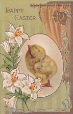 Happy Easter Chick Flowers Bells Curtain Nevada MO Postcard B28 picture