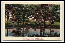 Delta PA Linen Postcard Greetings Cows Cattle Pond Unposted pc252 picture