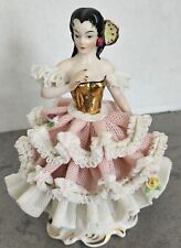 Vintage Dresden Germany Lace Dancer Porcelain Figurine Pink White Gold Dress 5