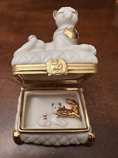 Lenox Treasures Egyptian Cat Trinket Box With Gold Cat Charm Limited Edition 2pc picture