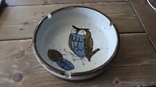 Large Vintage Stoneware Pottery OWL Ashtray 7.25 inch diameter picture