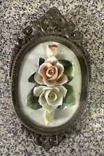 Vintage 3D Porcelain Roses Wall Hanging Ornate Frame picture