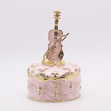 Bejeweled Enameled Hinged Trinket Box/Figurine With Rhinestones-Cute Pink Violin picture
