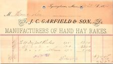 Garfield & Son Tyringham MA 1890 Billhead Pittsfield MA Hand Hay Rakes picture