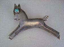OLD NAVAJO HANDMADE STERLING SILVER & TURQUOISE COLT PONY PIN attrib. UITA picture