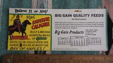 1947 Antique Advertising BLOTTER, Big Gain Quality Feeds, Believe It or Not picture