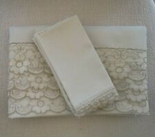 Vintage Lace Trimmed Rectangular Tabecloth and 8 Napkins Set Ivory Color  picture