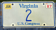 1987 US Congress License Plate # 2 Vtg Virginia DMV Va Rare Vanity Man Cave Sign picture