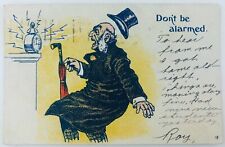Vintage Comic Postcard Old Man Scared by Loud Alarm Clock Don't be Alarmed 1907 picture