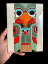 Hand Painted Ceramic Tile Native Eagle Totem 6”x8” Kwakuitl Fe Art 1988 Italy picture