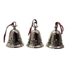 Royal GALLERY Silverplated 3 Set Pierced BELLS Christmas ORNAMENT Vintage 2001 picture