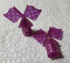 VINTAGE HUNT-WILDE MUSCLEBIKE & STING-RAY VIOLET GLITTER RACING FLAG VALVE CAPS picture