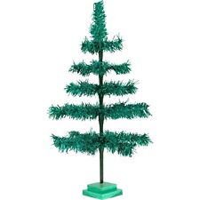 28in Tall Vintage Emerald Green Tinsel Christmas Tree, Wood Stand Included picture