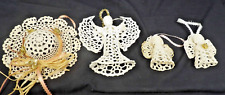 4 Vintage Handmade Starched Crochet Lace Ornaments 3 Angels & 1 Hat picture