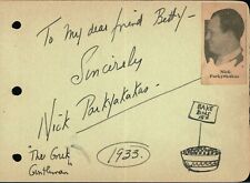 Vintage Nick Parkyakakas Autograph - 1933 picture