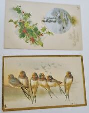 2 Antique Christmas Greetings Postcards 1906-1911 Undivided Back Tuck Birds picture