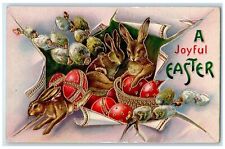 c1910's Easter Eggs Rabbit In Basket Pipe Berry Gel Gold Gilt Embossed Postcard picture
