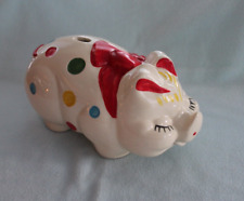 Vintage Large Polka Dot Piggy Bank Ceramic - Painted  12.5