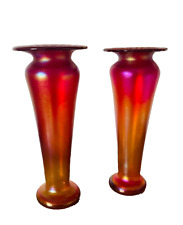 Antique Art Nouveau German Blown Ruby Iridescent Glass Vases - Poschinger Loetz picture