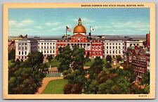 Boston Common State House Massachusetts American Flag Birds Eye View Postcard picture
