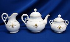 3 PC TEASET BAVARIAN PORCELAIN SHIELD & HAND-PAINTED FLORAL SWAGS picture