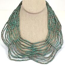 Vintage green patina or paint? golden metal beads bib necklace picture