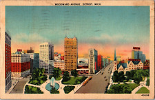 Postcard Woodward Avenue Detroit Michigan Linen Postmarked 1938 picture