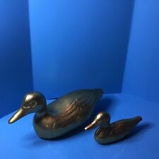 2 Rare Vintage Large Solid Brass Ducks  1 Large 1 Small Total Weight Of 3.5LBS picture